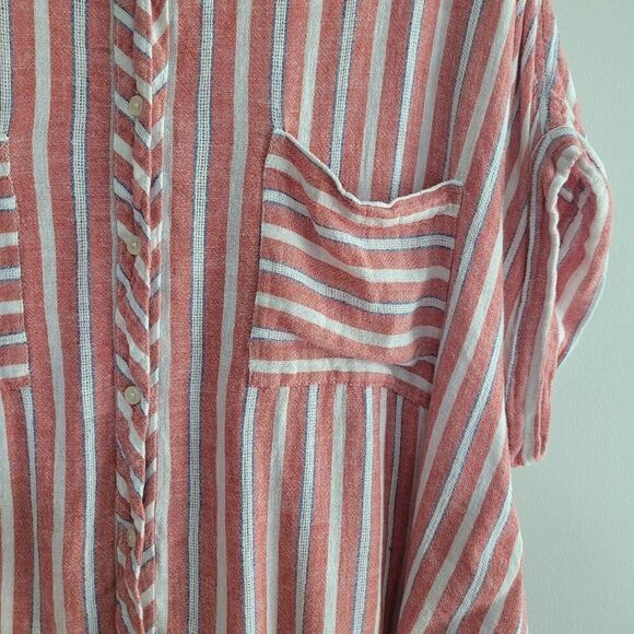 Lucky brand 3X linen blend tie open back striped button down blouse preppy nauti - Picture 8 of 10
